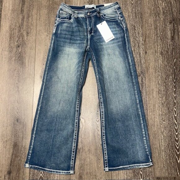 Telepatia Wide Leg Y2k Blue Denim Jeans Size 13/31 Boho Medium Wash NWT NEW - Picture 1 of 6